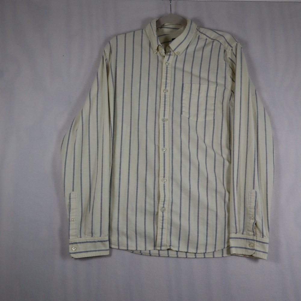 GAP Long Sleeve Button Down Shirt Men's Large Slim Fit Yellow Blue Striped